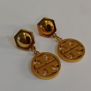 Tory Burch stud monogram logo drop earrings